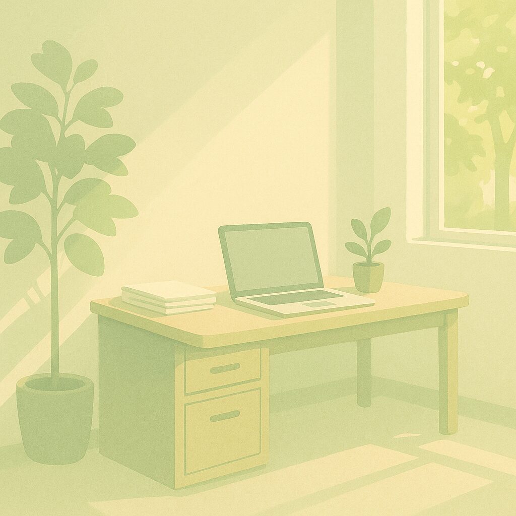 障害年金と個人の労災相談の無料化を案内する木漏れ日のノートとペンの写真