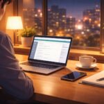 夕方の静かな時間帯に、落ち着いた環境で相談内容を整理しているデスクの風景