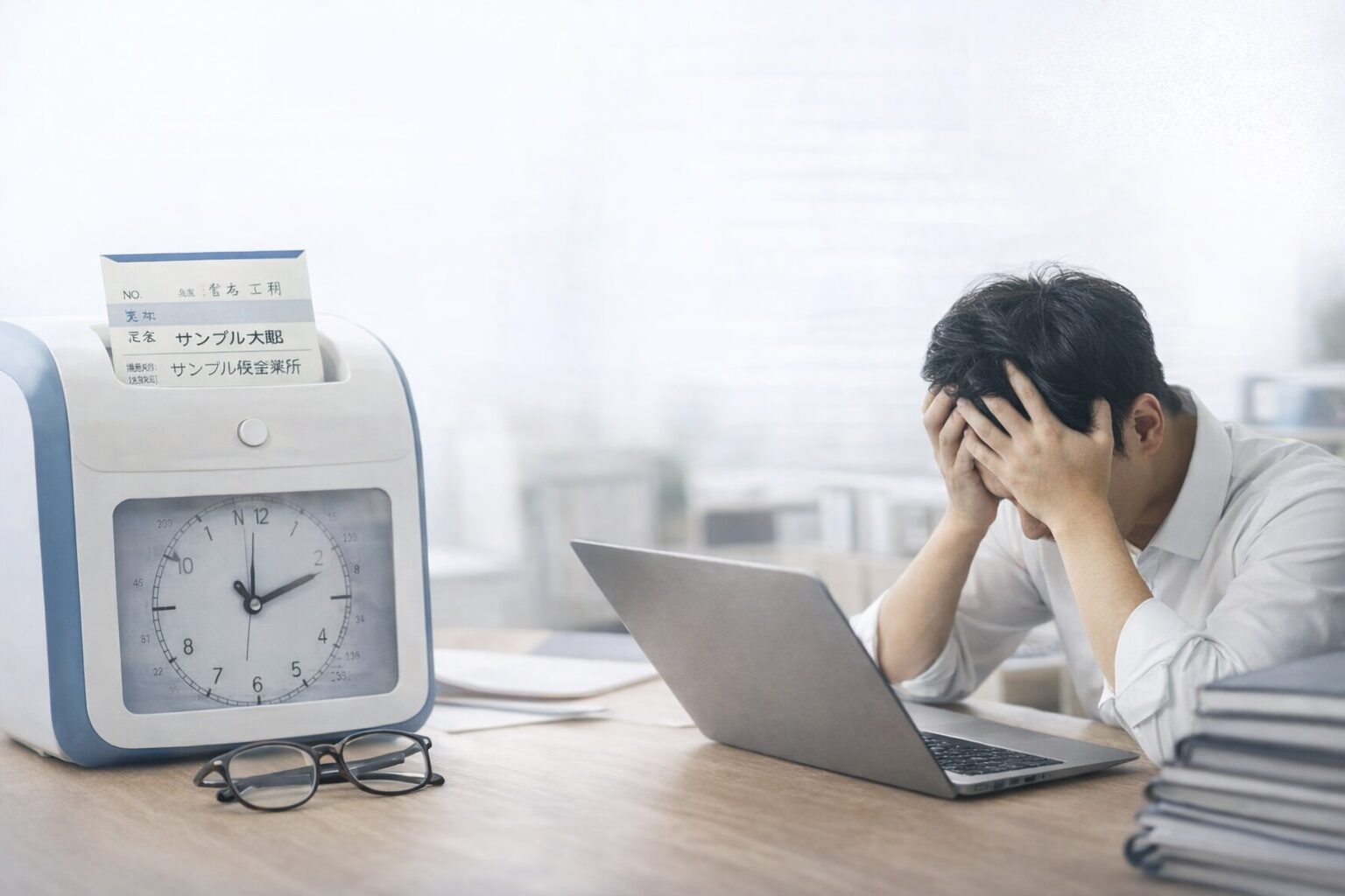 長時間労働や残業が続き、労災認定を検討している方をイメージした落ち着いた写真