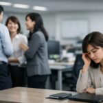 職場で仕事の輪から外され、一人で悩む様子の会社員