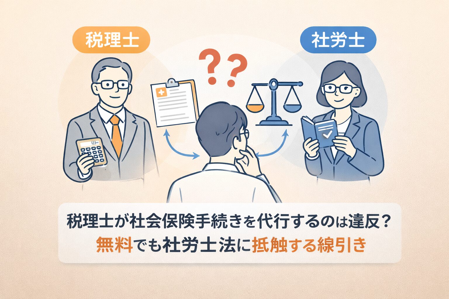 税理士が社会保険手続きを代行できるのか、社労士法上の線引きに迷う依頼者のイメージ