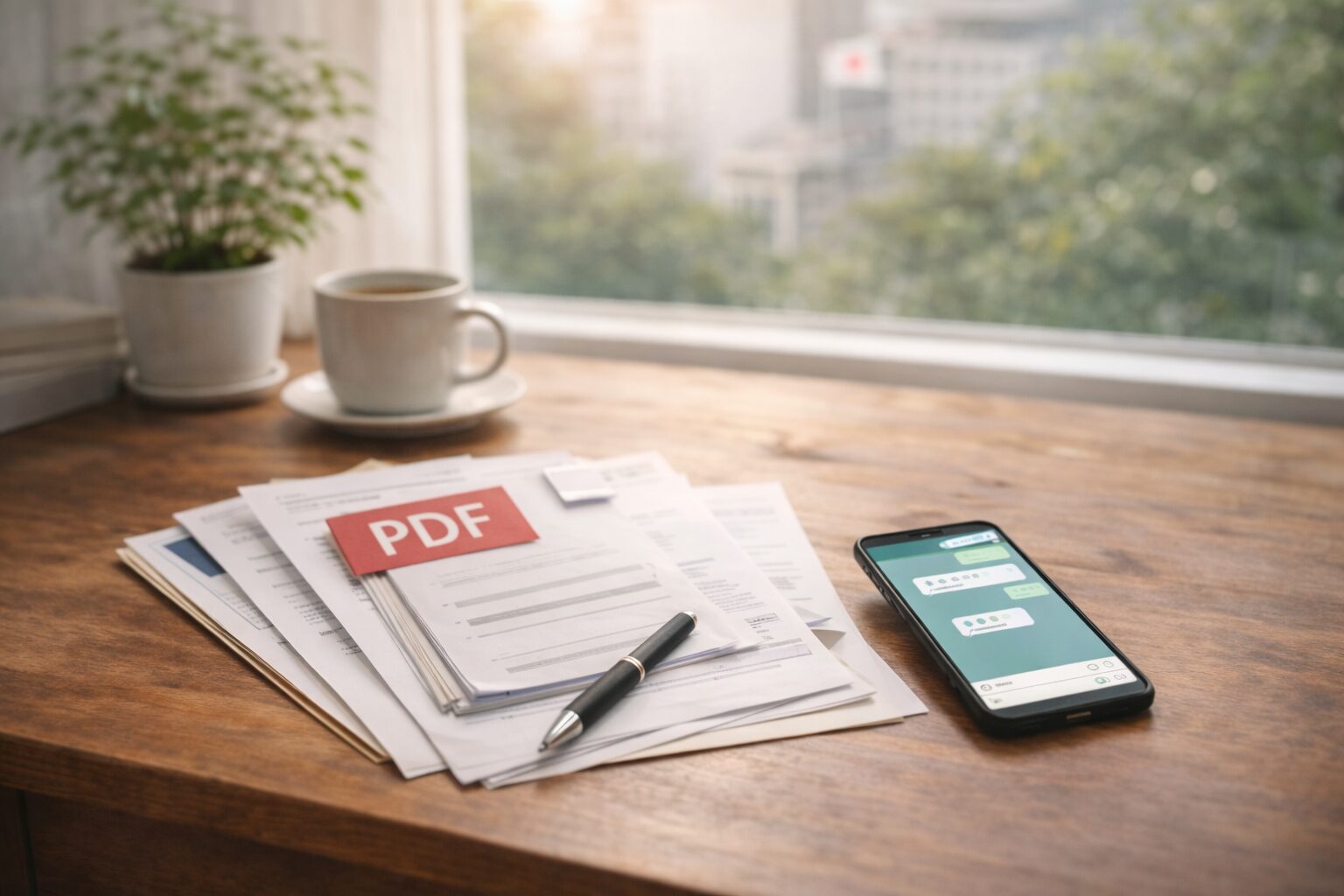 LINEとPDFで状況を整理しながら、静かな環境で申請準備を進めるイメージ