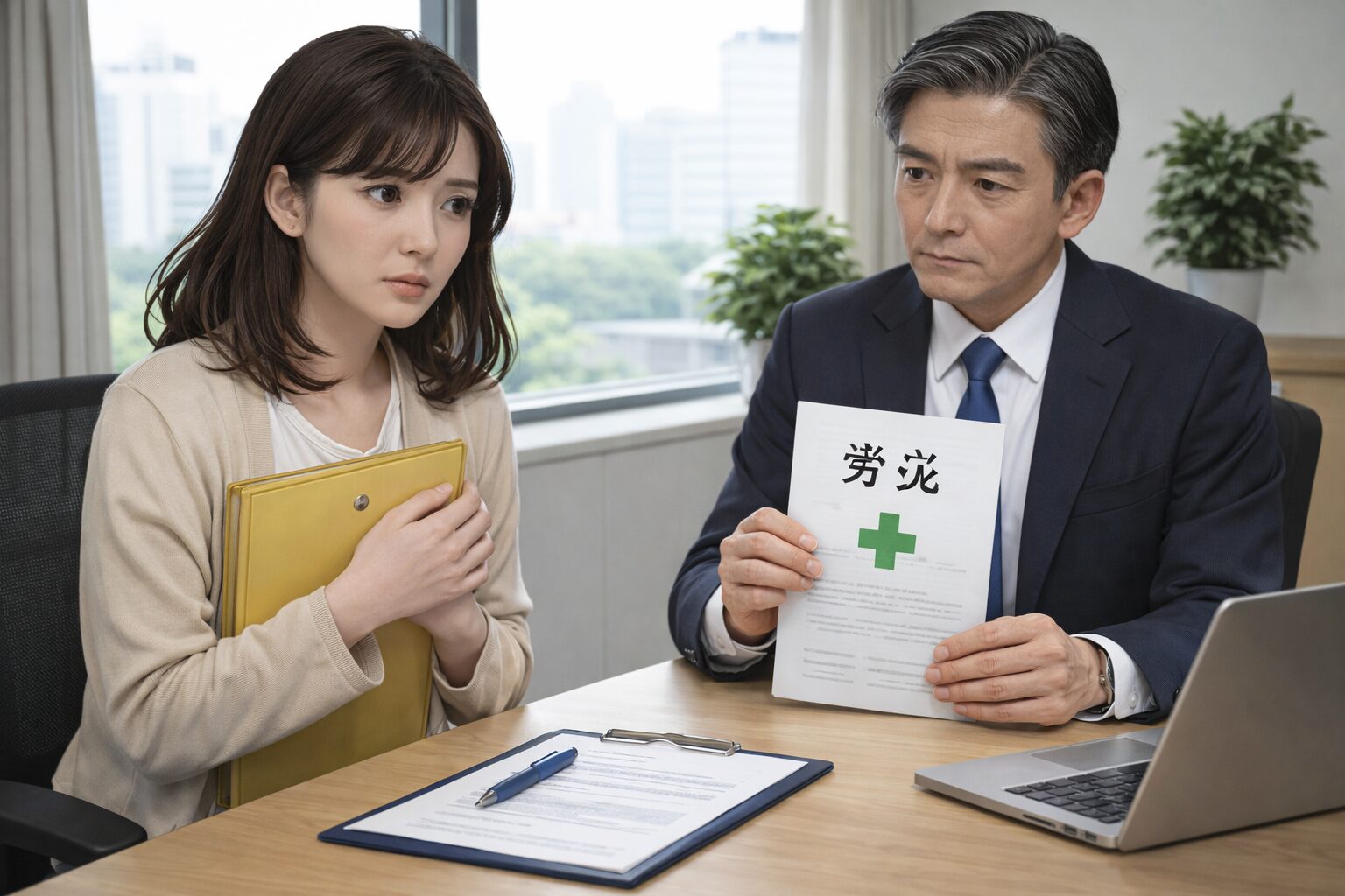 労災申請について会社との関係を相談するイメージ