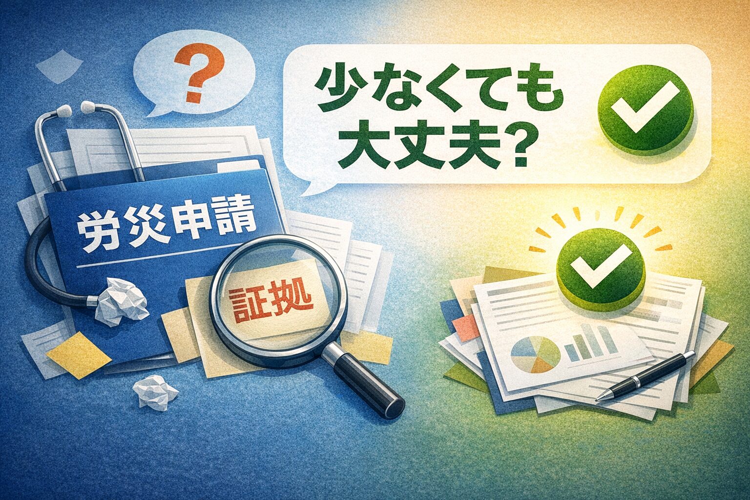 労災申請は証拠が少なくても整理次第で進められることを示すイメージ