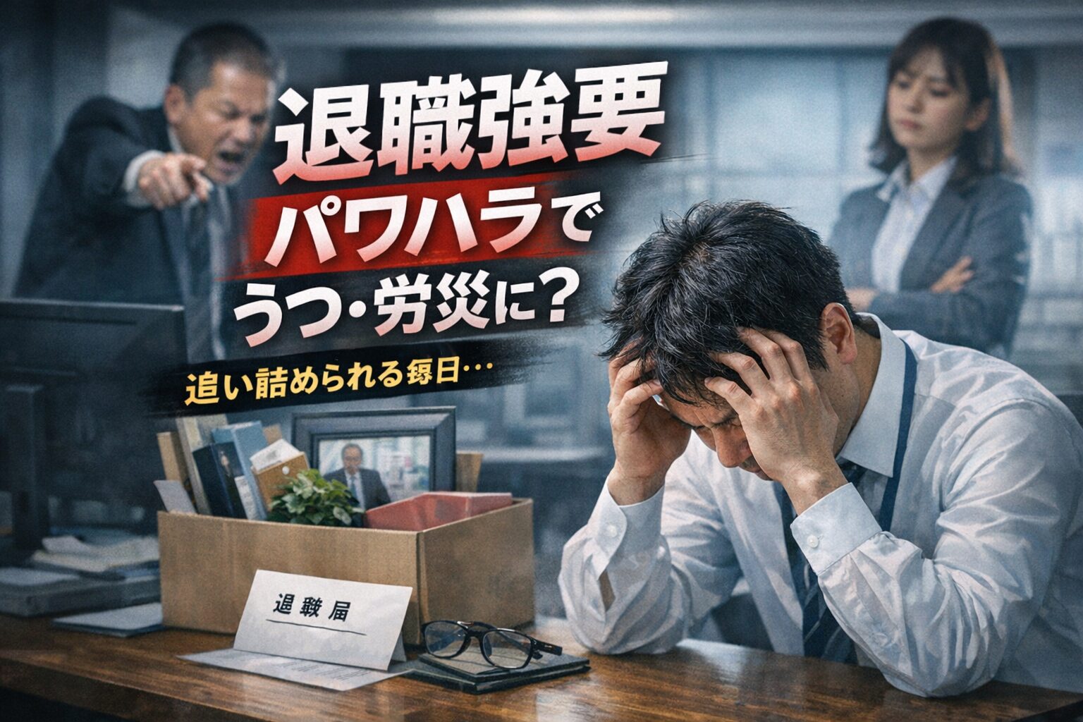 退職強要による精神的負担と職場環境のイメージ