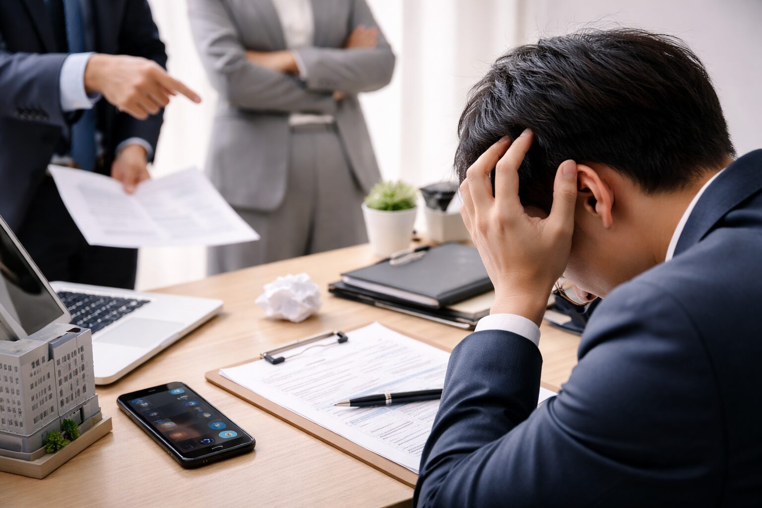 労災申請後に会社との関係に悩む労働者のイメージ