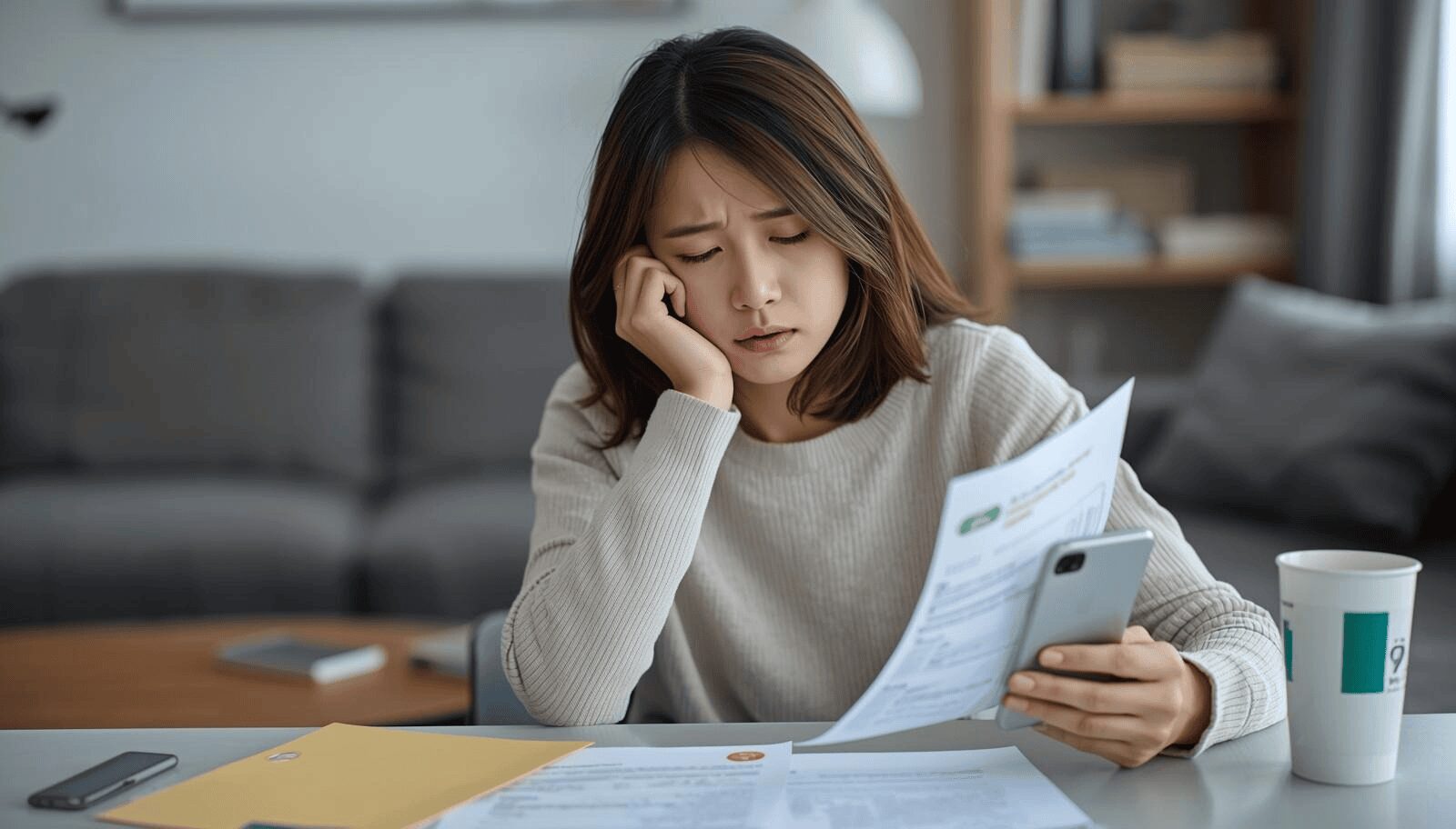 障害年金の手続きが分からず書類を見ながら悩んでいる女性の様子