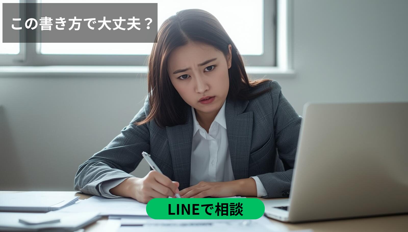 病歴・就労状況等申立書の書き方が正しいか不安に感じている女性のイメージ