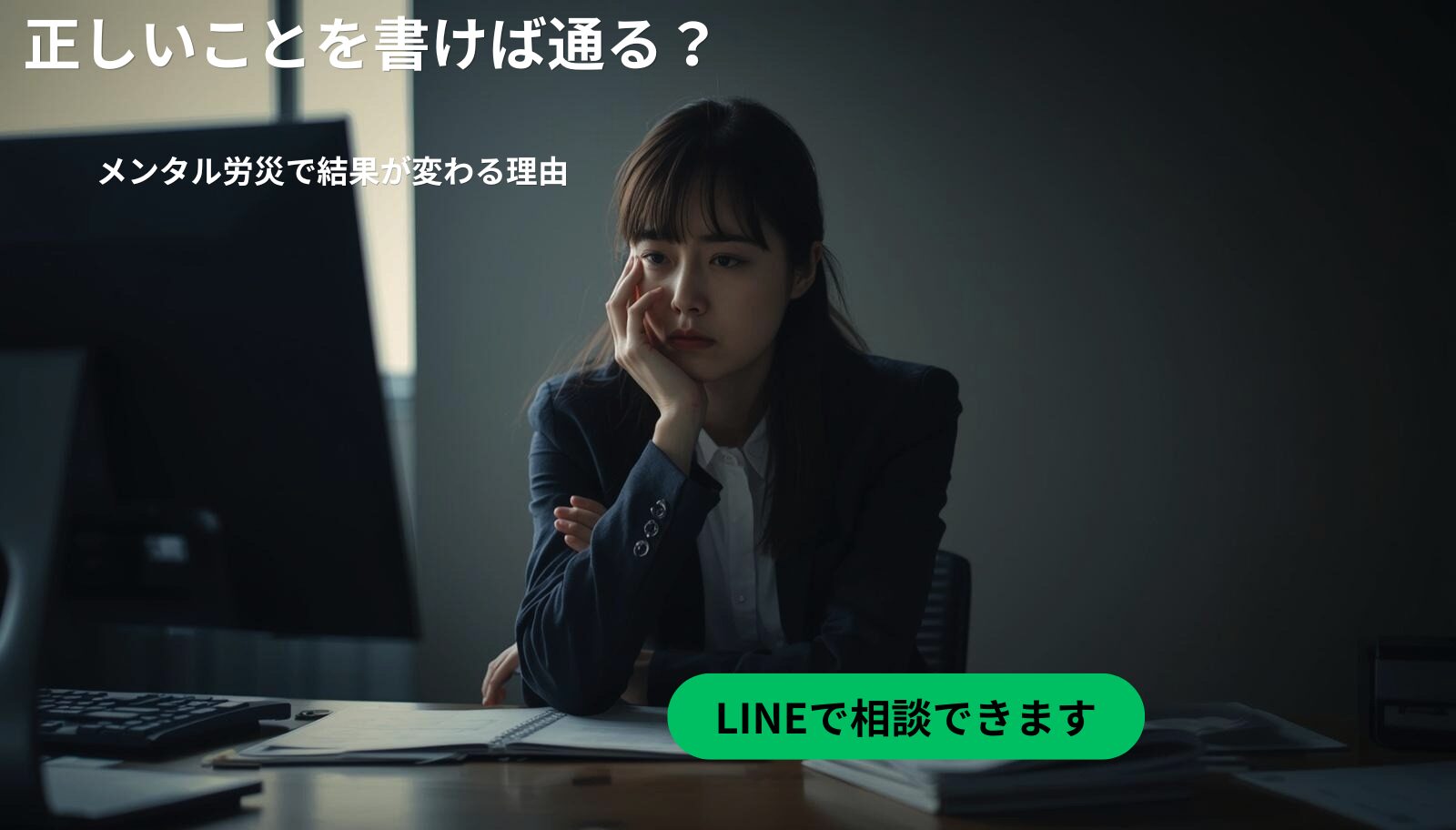 メンタル労災で通らない原因となる書き方の誤解と、通るための整理・設計の重要性を示すイメージ