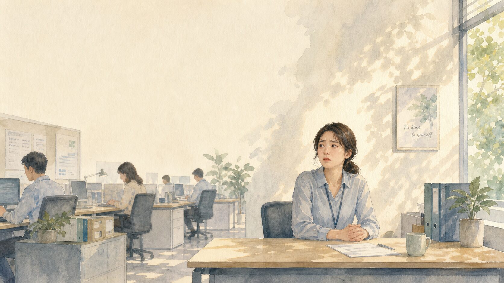 仕事を与えられず職場で孤立している女性のイメージ