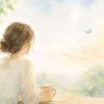 「自分が我慢すればいい」と抱え込む人が一歩踏み出すことを表現した水彩イラスト