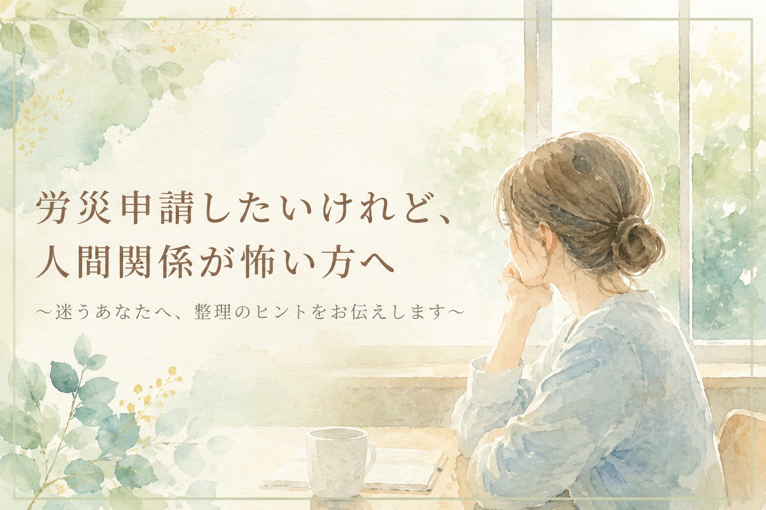 労災申請を考えているものの、人間関係や地域とのつながりが気になり悩む女性のイメージ