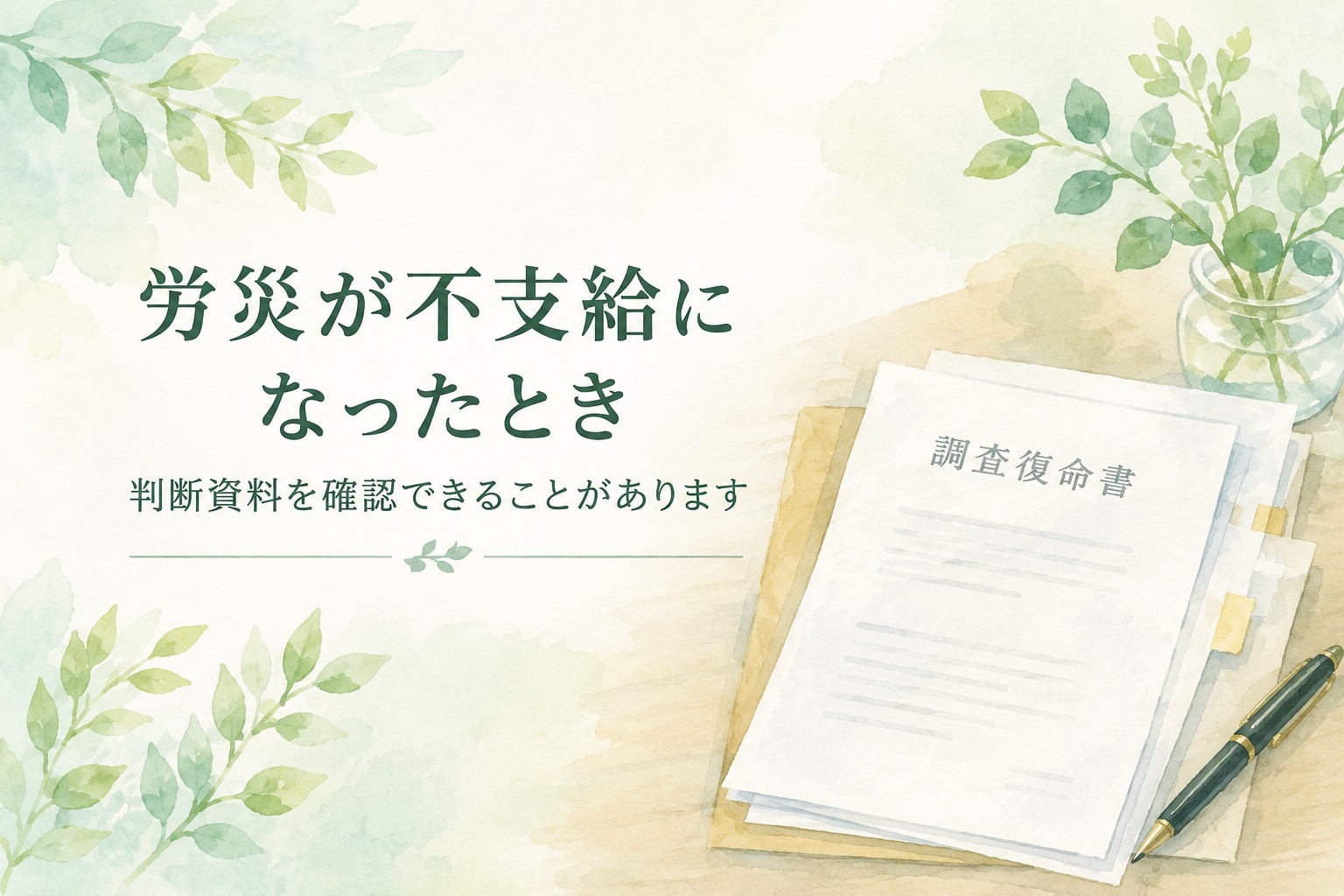 労災が不支給になった後に調査復命書などの判断資料を確認するイメージ