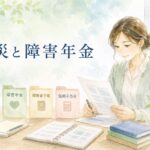 労災と障害年金の違いや関係を整理する人物の水彩イラスト