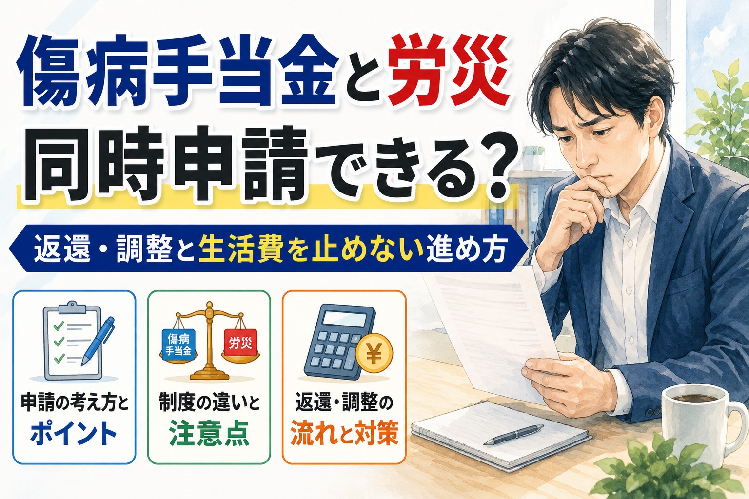 傷病手当金と労災は同時申請できるのか、返還・調整と生活費を止めない進め方を解説するYouTube動画のサムネイル