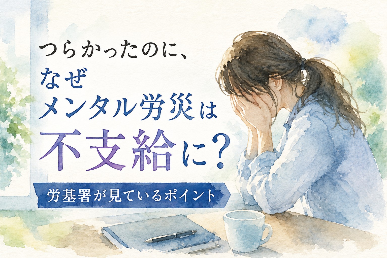 メンタル労災が不支給になる理由と労基署が見ているポイントを解説する水彩画イメージ