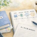 精神障害の労災申請で本人申立書の出来事・症状・証拠を時系列に整理するイメージ