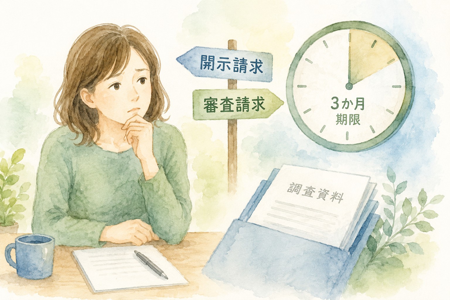 労災不支給後の開示請求と審査請求、3か月の期限を考えるイメージ