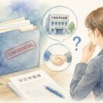 会社の社外秘資料を労災の証拠として使う際の注意点をイメージした水彩画