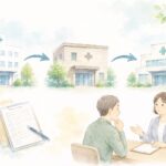 労災で指定医療機関・指定外医療機関を転院する場合の5号・6号・7号の手続きを表したイラスト