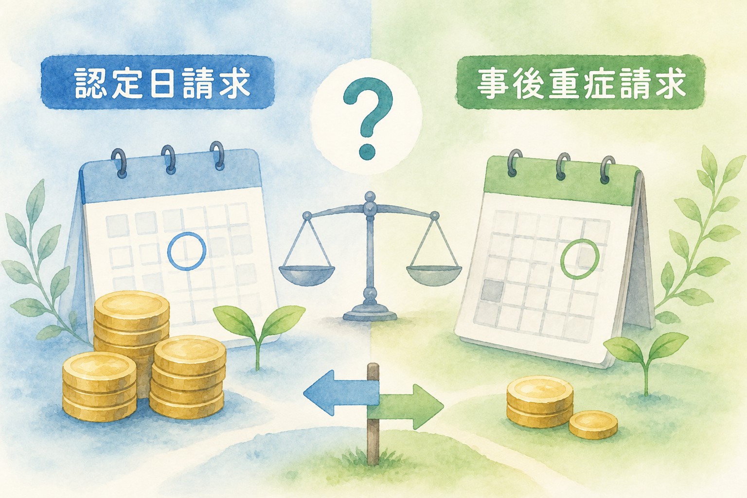 障害年金の障害認定日請求と事後重症請求の違いを比較したイメージ