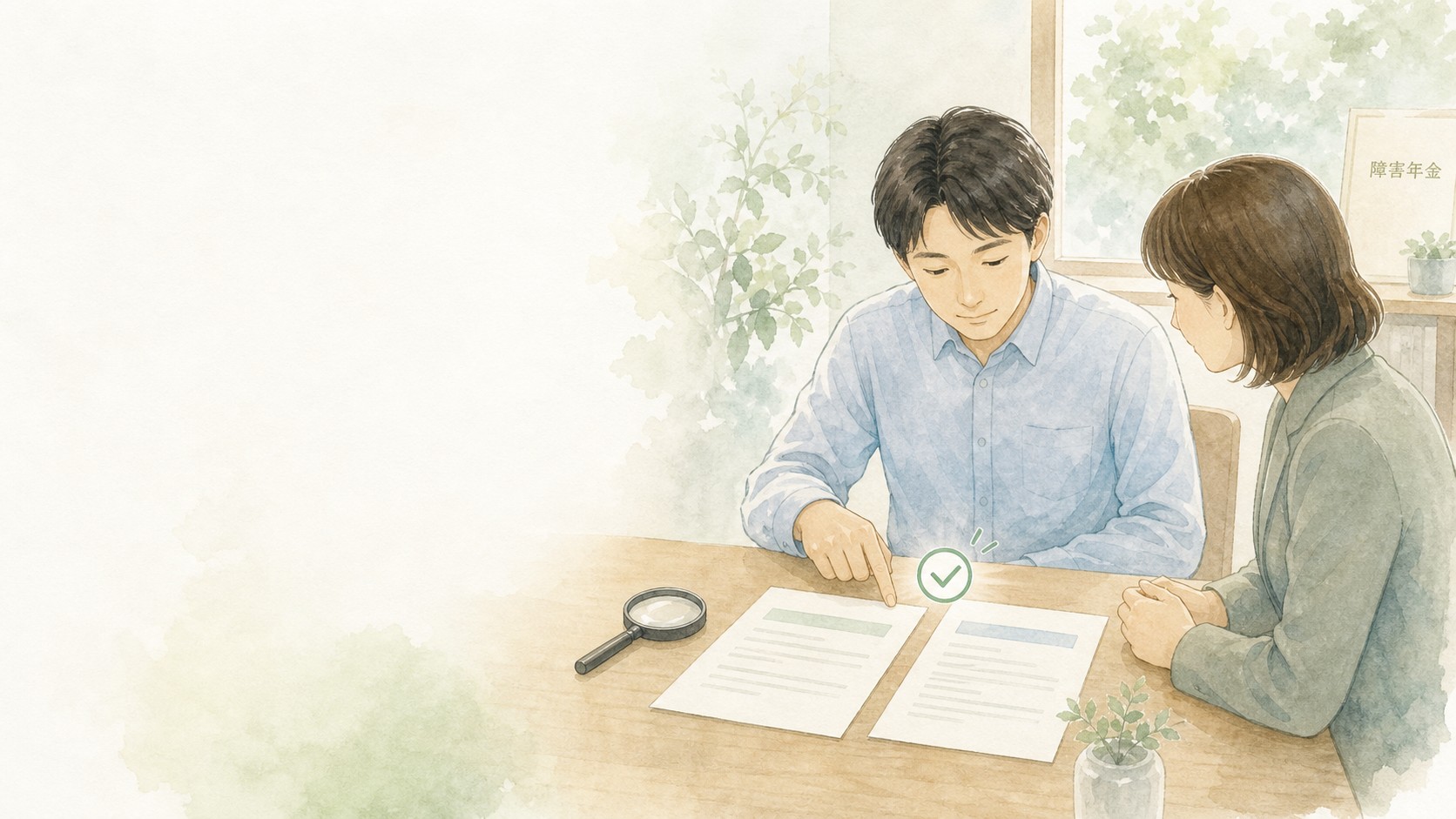 障害年金の診断書と申立書の内容を並べて確認するイメージ