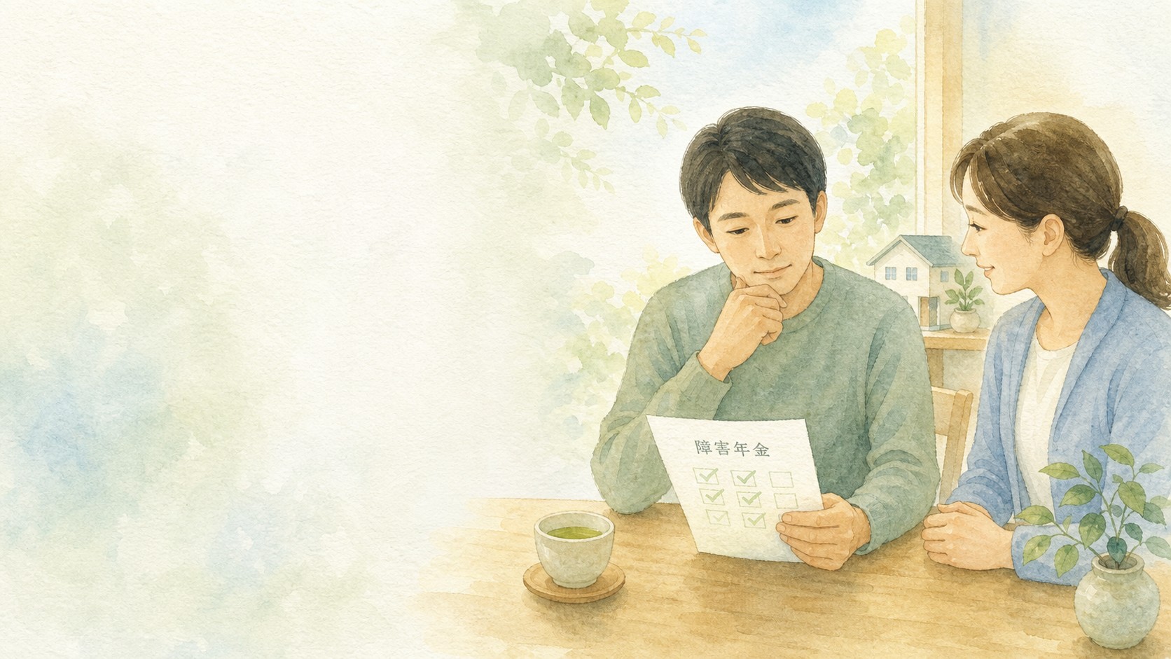 障害年金の診断書「日常生活能力の判定」1~4について書類を確認しながら相談するイメージ