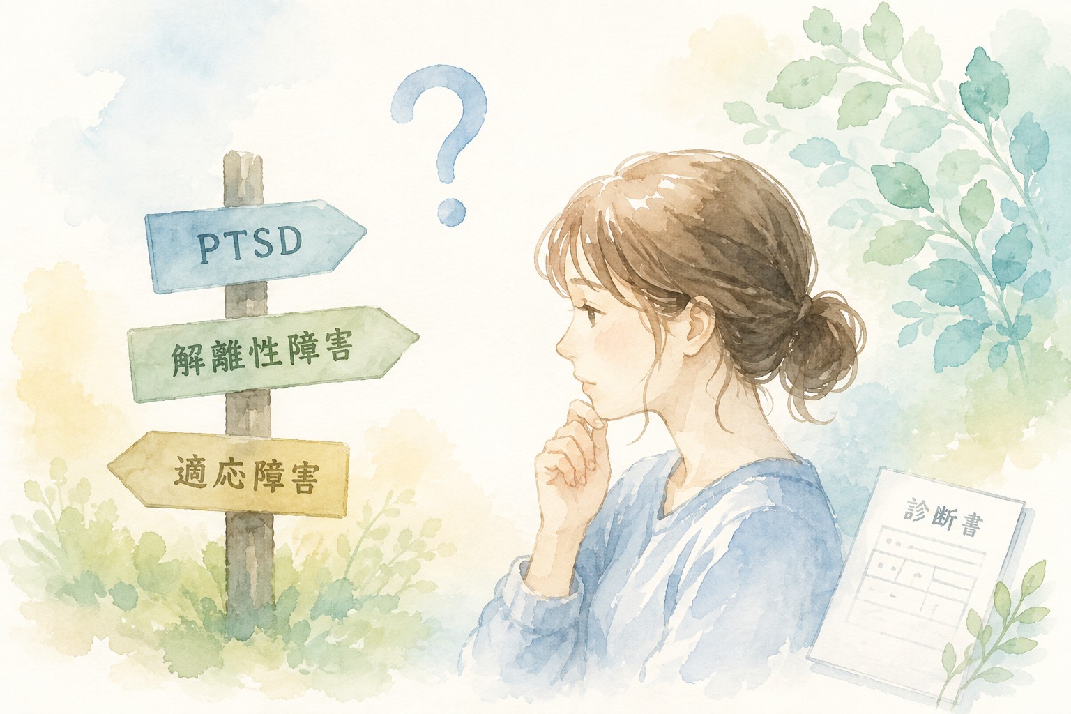 PTSD・解離性障害・適応障害と障害年金の対象や診断名の違いについて考えるイメージ
