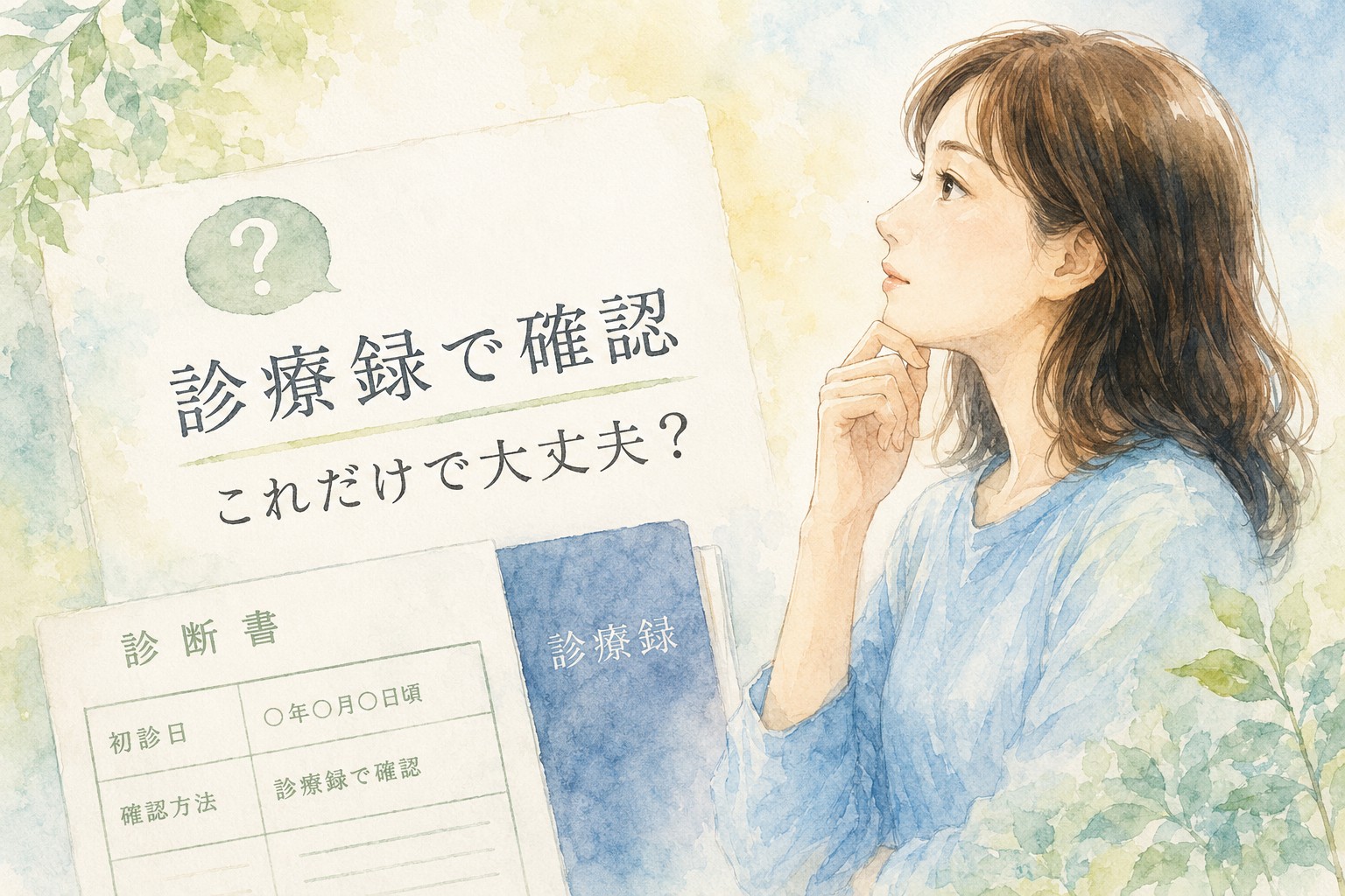 障害年金の診断書に「診療録で確認」とある場合の初診日証明を解説するイメージ