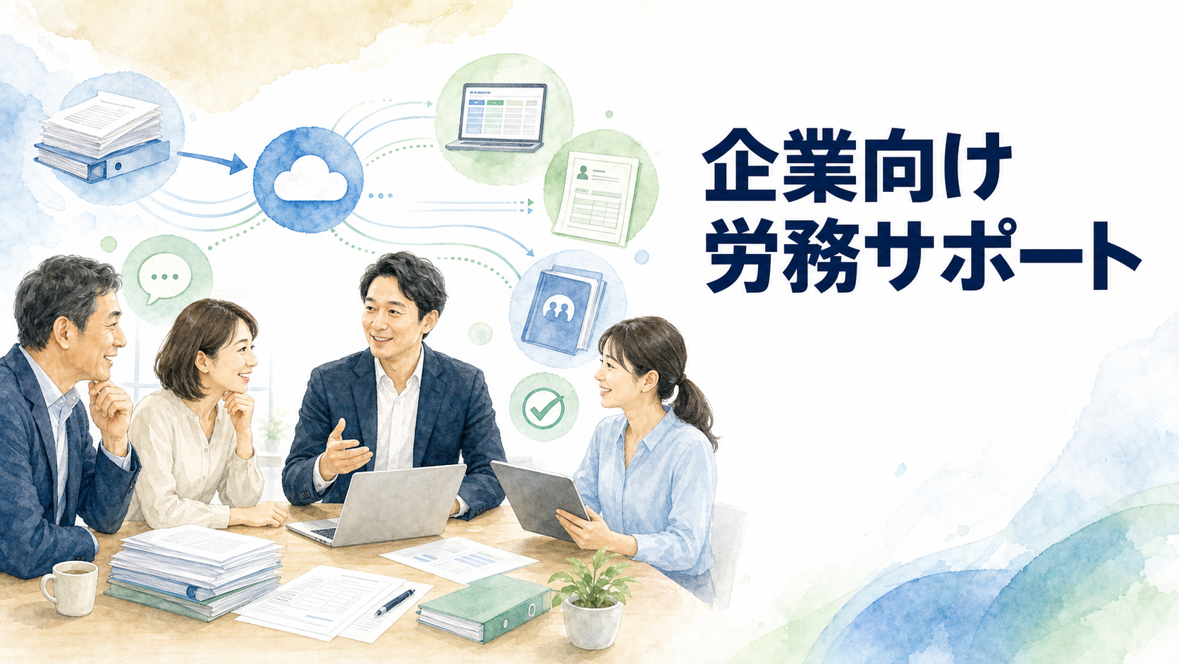 人事・労務を整理したい企業向けに、労務DXや給与・手続きを支援するこもれび社労士事務所の企業向けイメージ