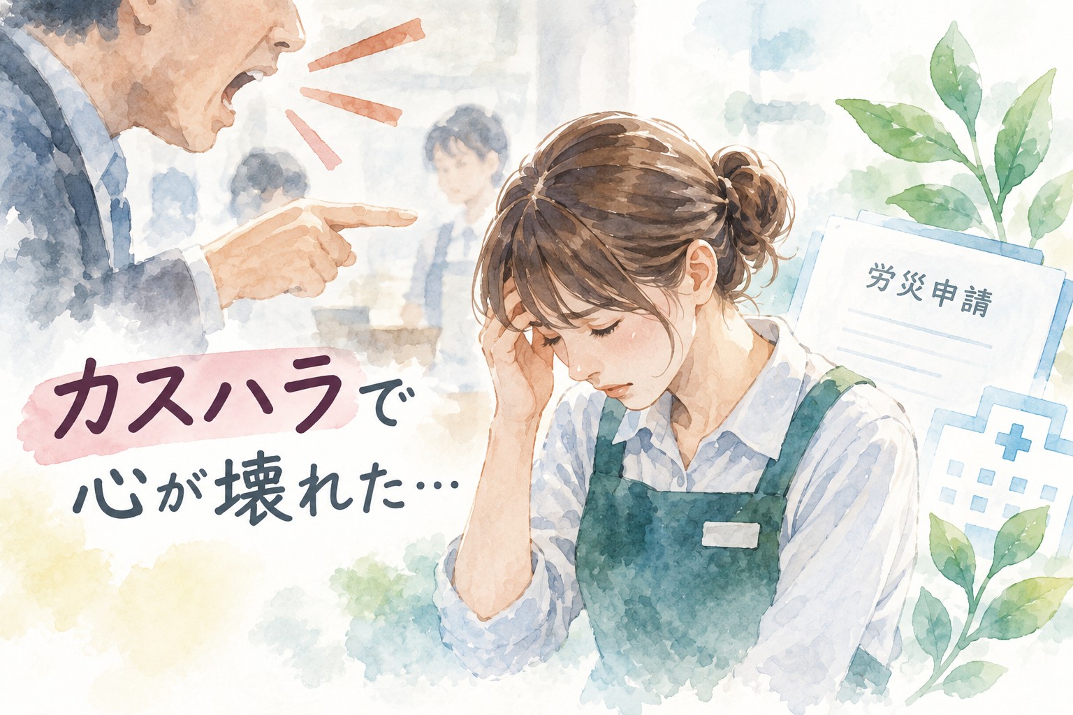 カスハラによる暴言で精神的につらくなり、うつ病・適応障害の労災申請を検討するイメージ
