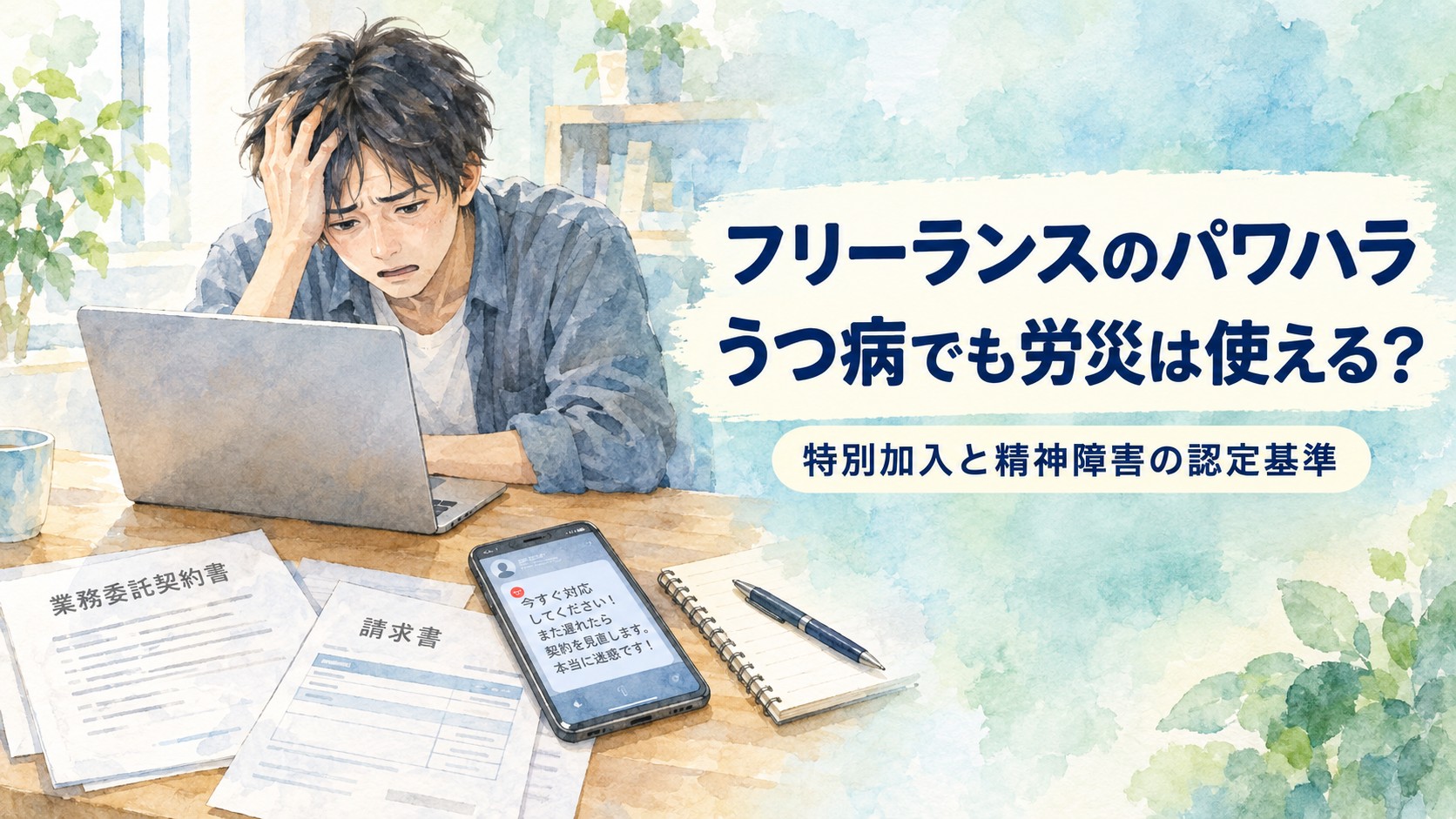 フリーランスのパワハラによるうつ病と労災の特別加入・精神障害の認定基準を解説