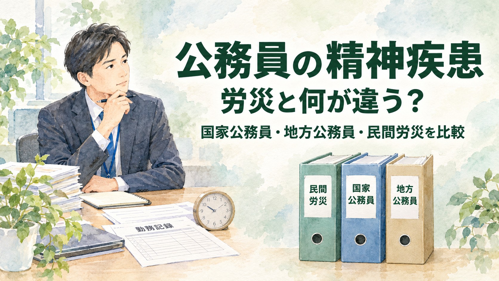 公務員の精神疾患と公務災害を国家公務員・地方公務員・民間労災で比較する記事のイメージ