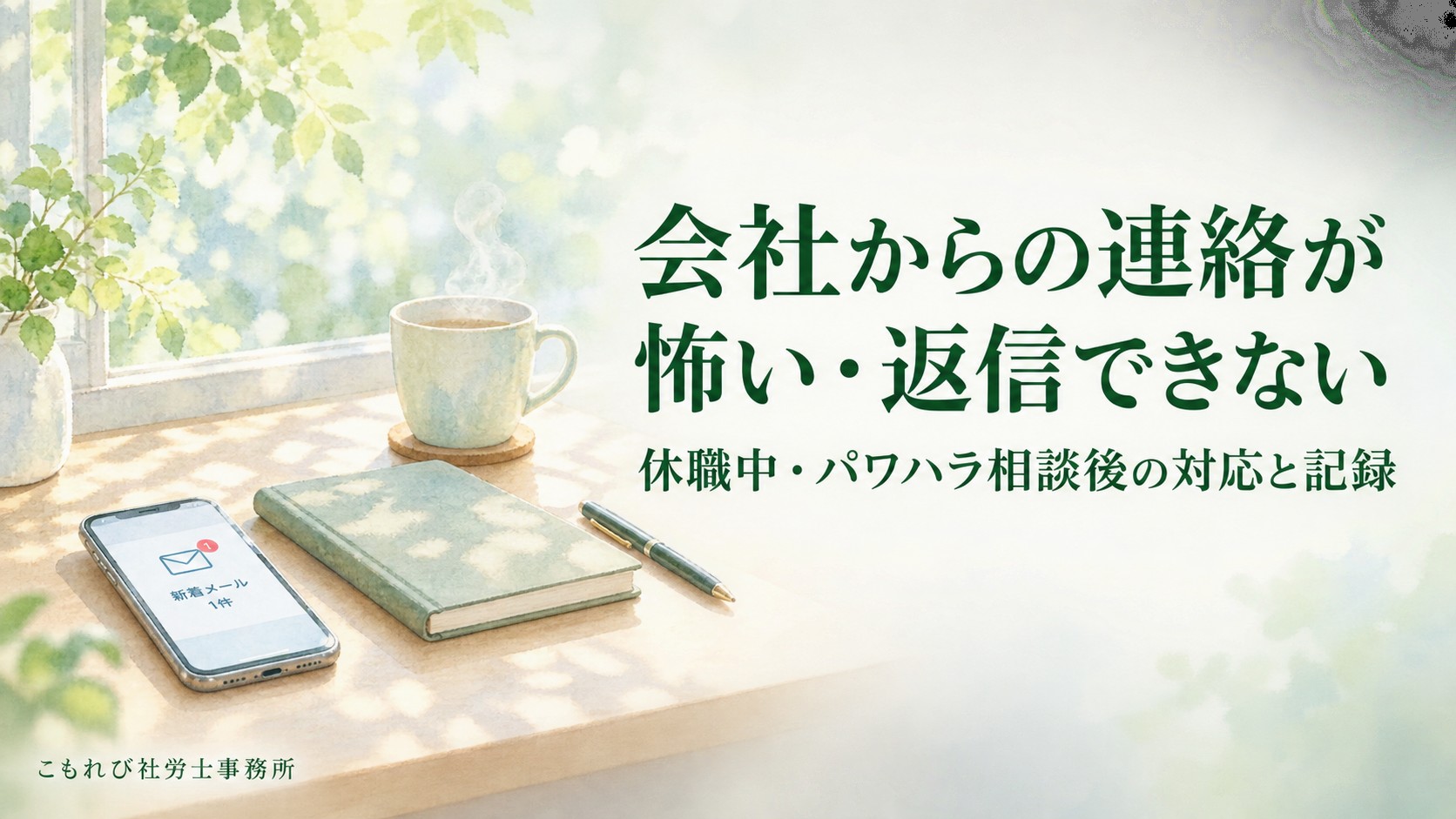 会社からの連絡が怖い・返信できない休職中の会社対応とパワハラ相談後の記録を示すイメージ