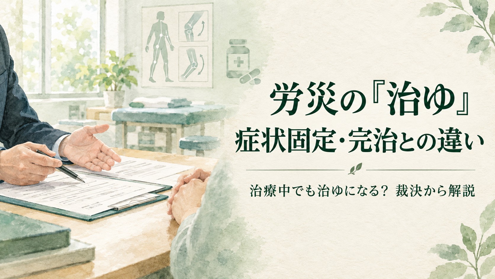 労災の治ゆと症状固定・完治との違いを裁決から解説するイメージ