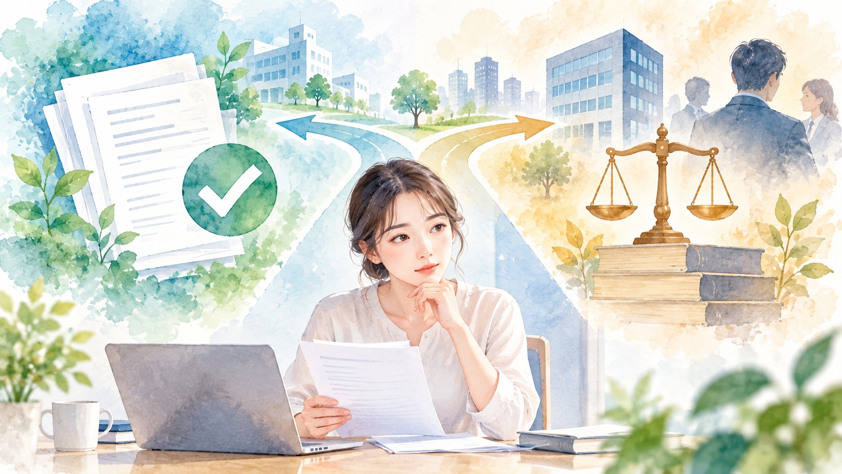 労災認定と会社の民事責任が別の判断であることを表すイメージ