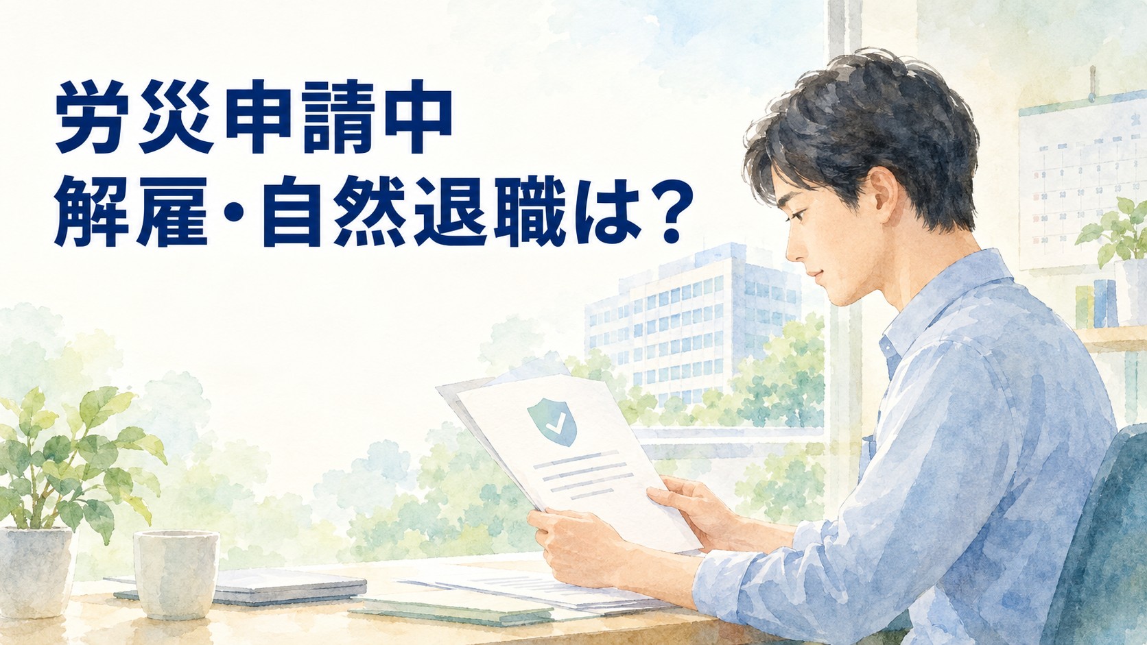 労災申請中の解雇・自然退職について書類を確認する休職中の会社員