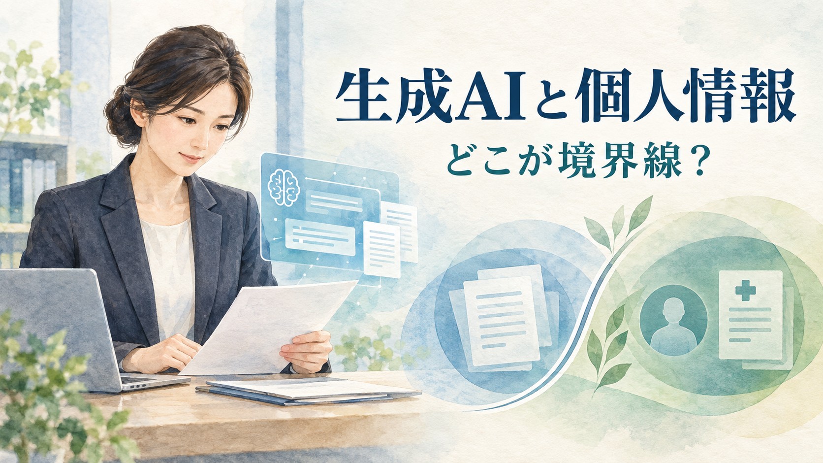 生成AIと個人情報の取扱い・安全性の境界線を示すイメージ
