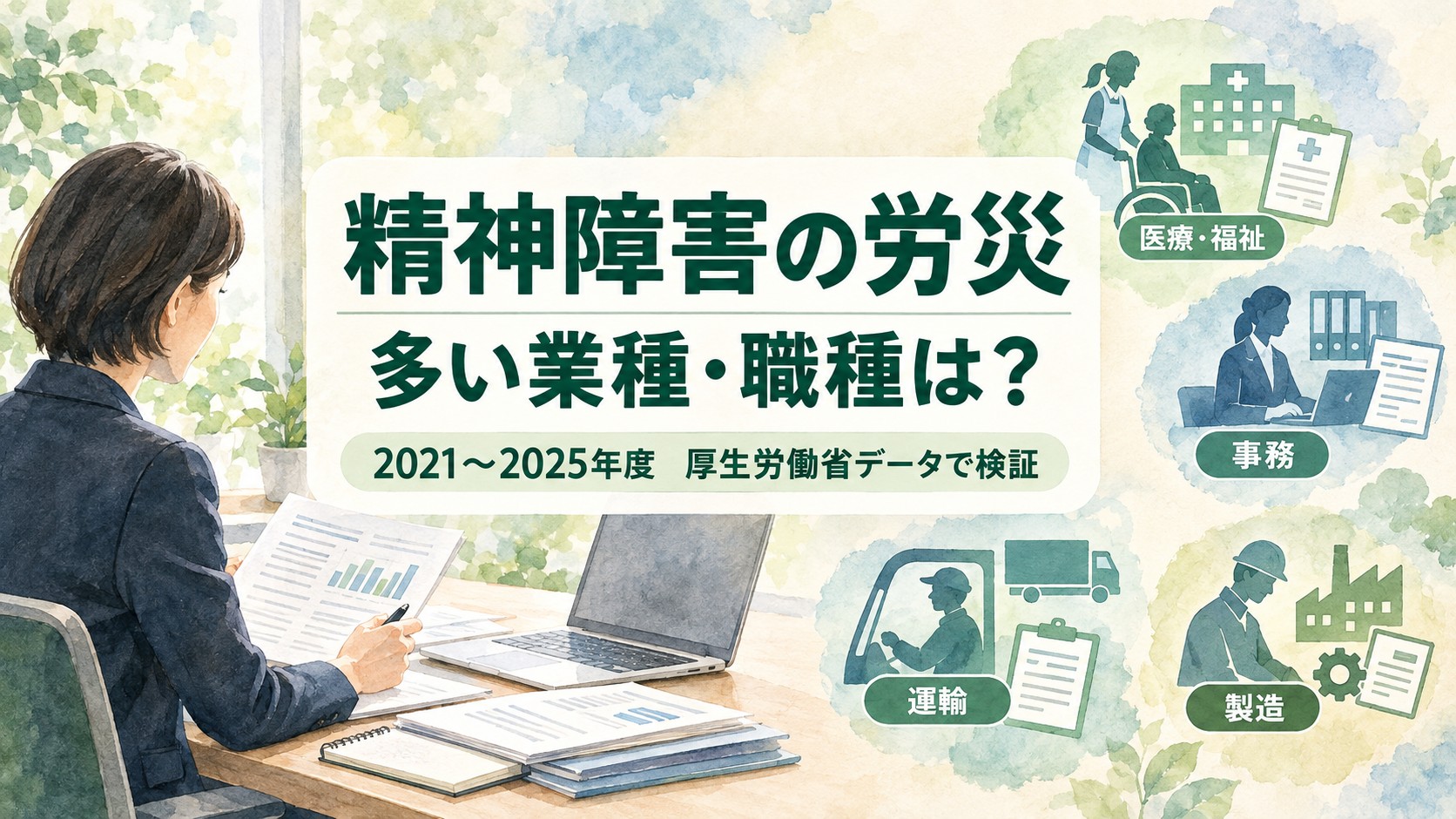 精神障害の労災が多い業種・職種を2021～2025年度の厚生労働省データで比較した記事のイメージ