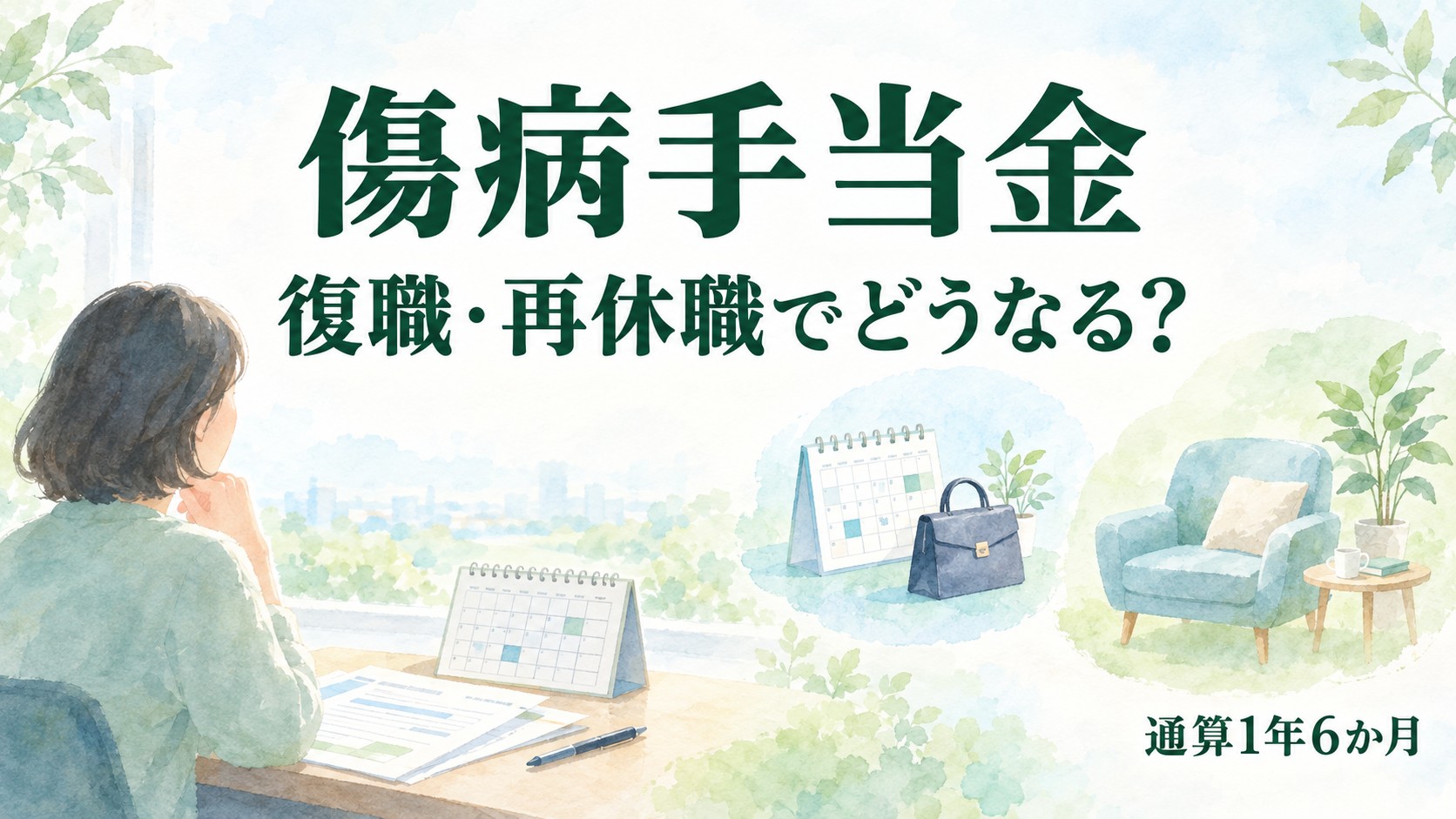 傷病手当金の通算1年6か月と復職・再休職の関係を示すイメージ