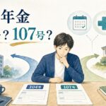 障害年金の年金請求書104号と107号の違いと使い分けを表現した水彩画風イラスト