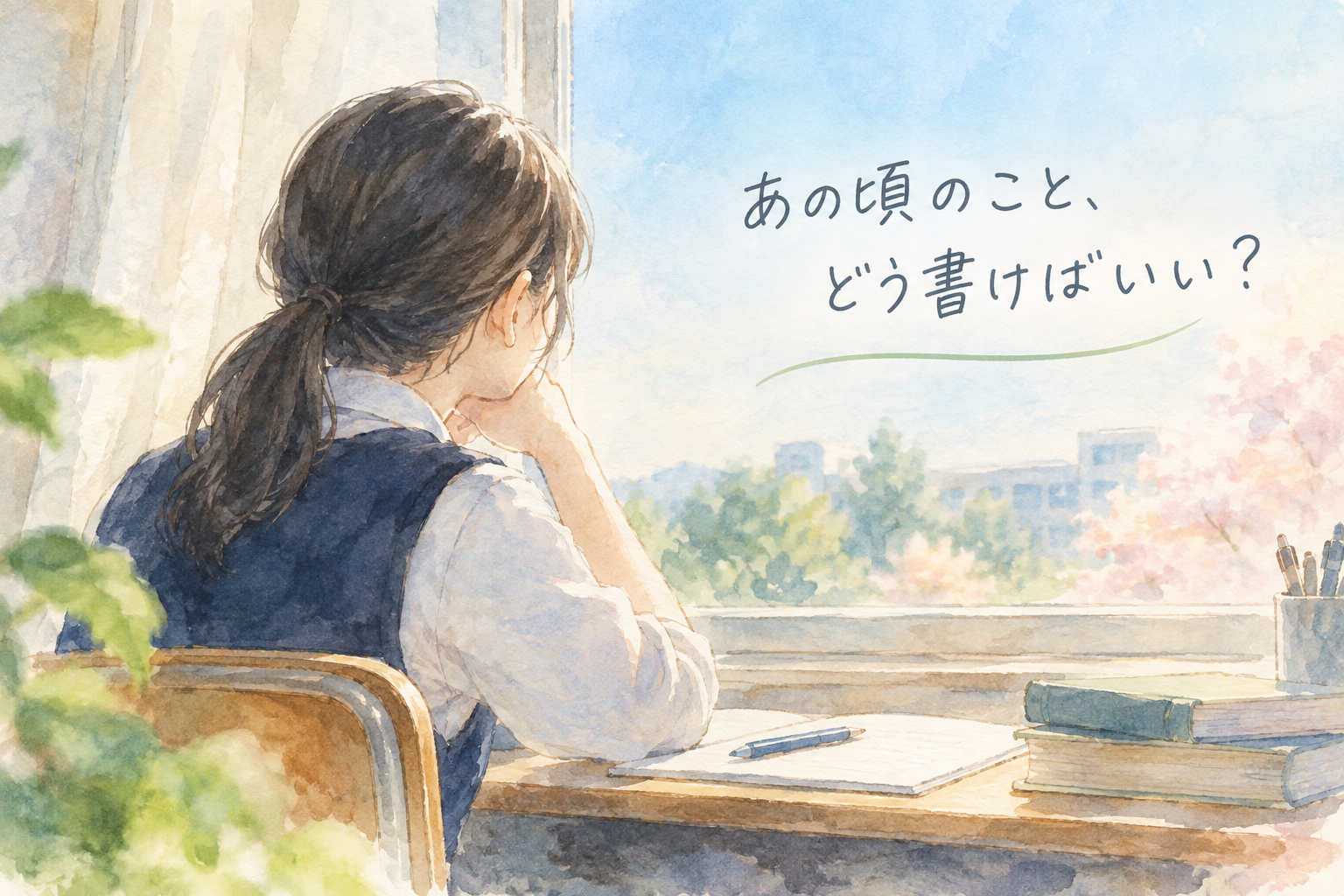 20歳前傷病の障害年金で中学・高校時代を申立書にどう書くかを表現した水彩画風イラスト