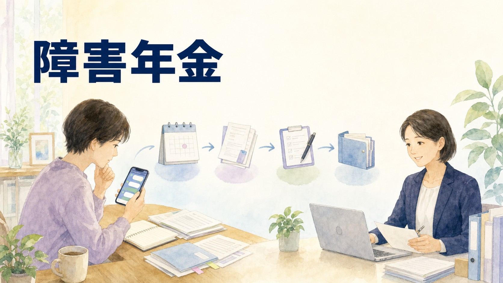 障害年金の申請に不安を感じる方が、LINEで相談し、初診日・病歴・必要書類を整理して申請まで進む流れ