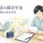 精神障害の障害年金で支給・不支給の分かれ目を考える様子を表現した水彩画風イラスト