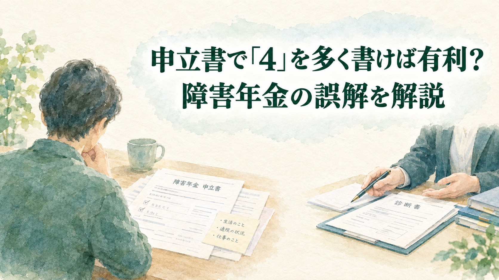 障害年金の申立書で「4」を多く書けば有利なのかを解説するイメージ
