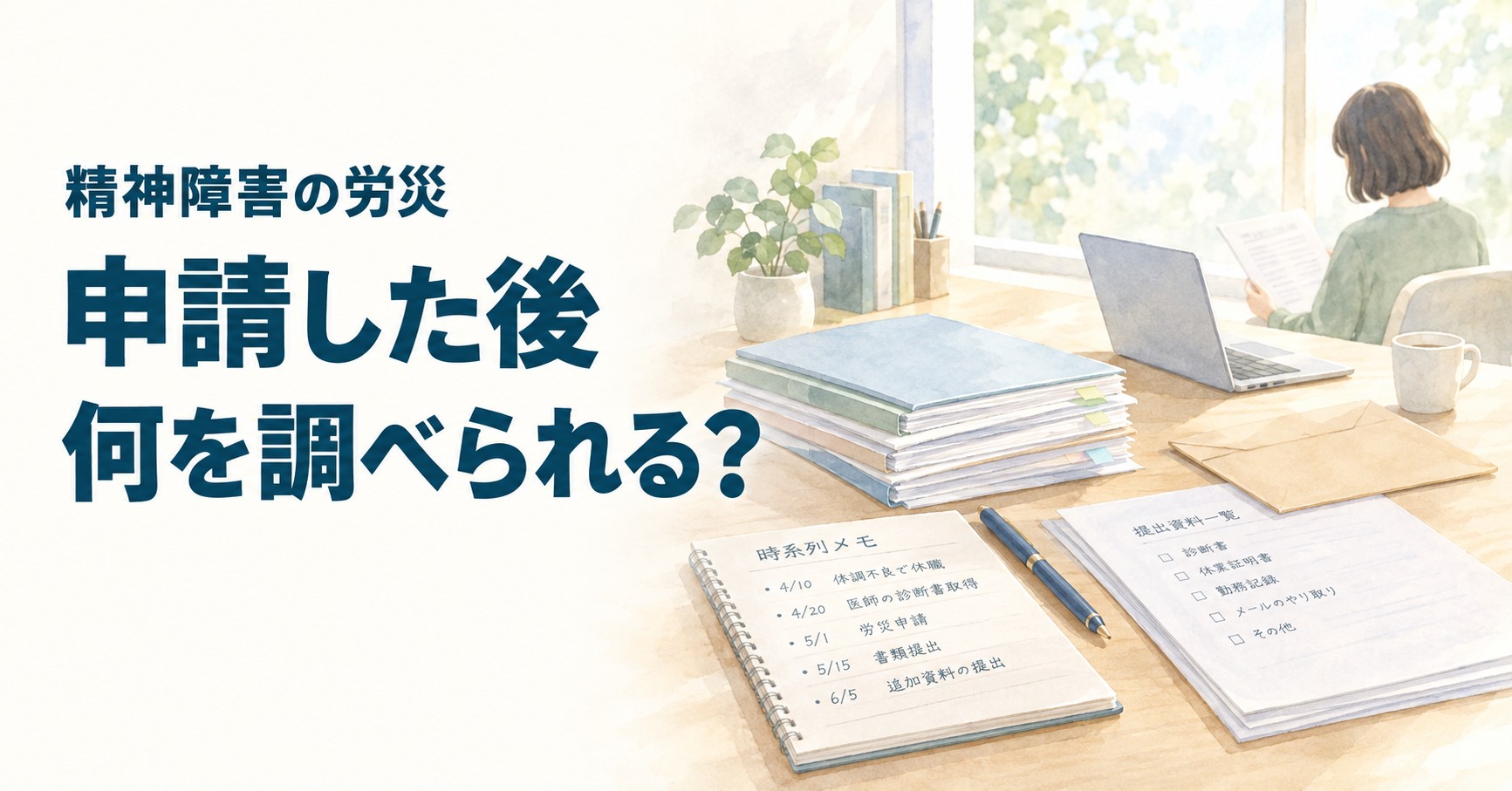 精神障害の労災を申請した後に労基署が何を調べるのかを解説するアイキャッチ