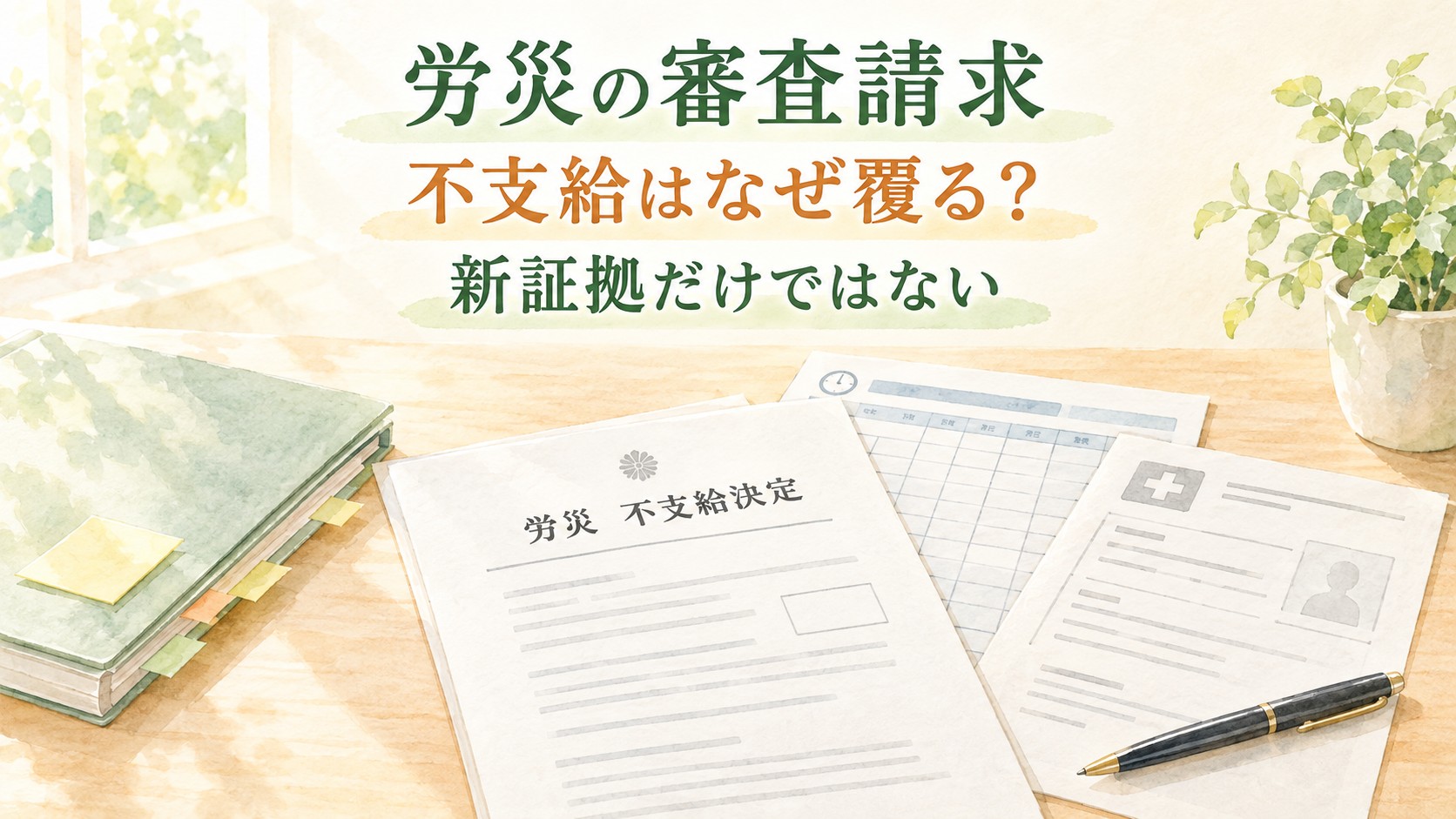 労災の審査請求で不支給が覆る理由と新証拠だけではない原処分取消しを解説するアイキャッチ