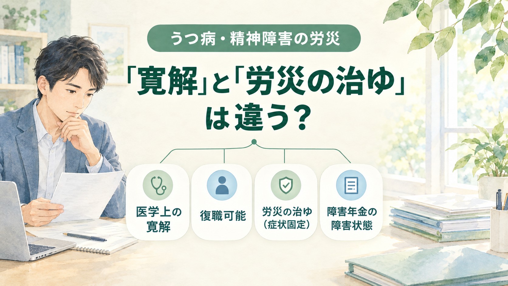 うつ病の寛解と労災の治ゆ（症状固定）の違いを解説